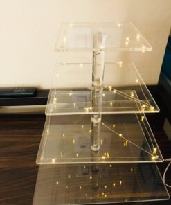 Vdomus 4 Tier Acrylic Cupcake Stand Pastry Stand with LED String Lights Dessert Tree Tower Cake Pyramid for Birthday Wedding Party Babyshower Christmas, Holds up to 50 Cupcakes (Warm) Gold 4 Tier Square 36 71humjP8EyL