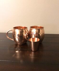 Set of 2 Moscow Mule Copper Mugs with Shot Glass - 2 16oz Copper Moscow Mule Mugs - Solid Copper Hammered Mug - Copper Cups for Moscow Mules 31 71hviRQ400L