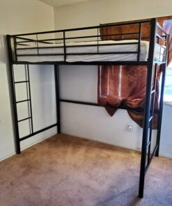 Walker Edison Timothee Urban Industrial Metal Twin over Loft Bunk Bed, Twin Size, Black 50 71hxnlP9MuL