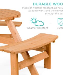 Alternative view of Best Choice Products 6-Person Circular Outdoor Wooden Picnic Table for Patio, Backyard, Garden, DIY w/ 3 Built-in Benches, 500lb Capacity - Natural