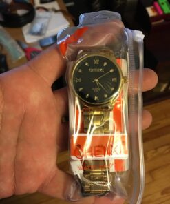 DREAMING Q&P IP Gold Plating Steel Roman Numeral Dial with Rhinestones Mens Wrist Watches for Man Black 003 golden & Black 53 71i1fHA cUL 2