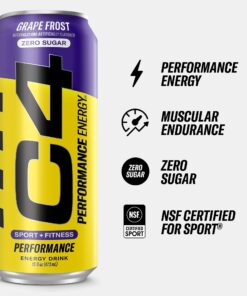 Alternative view of C4 Energy Carbonated Zero Sugar Energy Drink, Pre Workout Drink + Beta Alanine, Purple Frost, 16 Fl Oz (Pack of 12) Grape Frost 16 Fl Oz (Pack of 12)