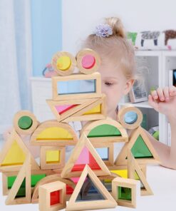 Agirlgle Wood Building Blocks Set for Kids 24 Pcs Rainbow Stacker Stacking Game Construction Toys Set Preschool Colorful Learning Educational Toys - Geometry Wooden Blocks for Boys & Girls 25 71i7ilsK8VL 1