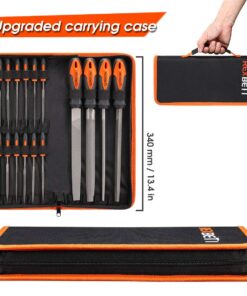 REXBETI 25Pcs Metal File Set, Premium Grade T12 Drop Forged Alloy Steel, Flat/Triangle/Half-round/Round Large File and 12pcs Needle Files with Carry Case, 6pcs Sandpaper, a brush,a pair working gloves 31 71i8yNmFLDL
