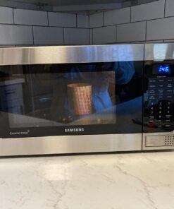 SAMSUNG 1.1 Cu Ft Countertop Microwave Oven w/ Grilling Element, Ceramic Enamel Interior, Auto Cook Options,1000 Watt, MG11H2020CT/AA, Stainless Steel, Black w/ Mirror Finish,15.8"D x 20.4"W x 11.7"H 32 71i926AVHzL