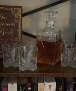 Paksh Novelty Whiskey Decanter Set - 7-Piece Italian Crafted Glass Decanter & Whiskey Glasses Set - Holiday Whiskey Gifts for Men and Women w/ Ornate Stopper and 6 Cocktail Glasses, Red A 50 71iAEBEFlL 1