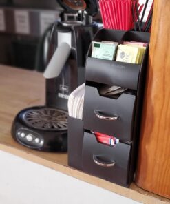 Mind Reader 11-Compartment Coffee Cup and Condiment Organizer with 2 Drawers, 11.25"L x 5.35"W x 11.15"H, Black Single 39 71iHjicT15L