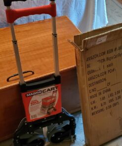 Magna Cart Personal 150 Pound Capacity Aluminum Folding Hand Truck with Telescopic Handle and Foldable Wheels for Industrial, Black and Red Black/Red 42 71iI0eDXL6L