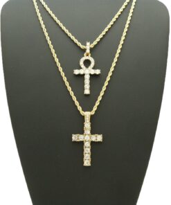 Fashion 21 Egyptian Ankh, Cross Pendant 20 inches to 30 inches Chain Two Necklace Set in Gold Tone 22"+26" Rope Chain Set 8 71iIlS4gDLL