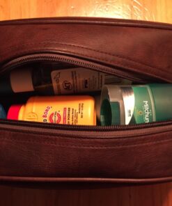 Vetell Classic Men's Leather Toiletry Bag and Dopp Kit with Upper and Lower Zippered Compartments, 2 Mesh Bottle Pouches, and Carrying Handle - The Best Gift for Men. 46 71iKCddmWFL