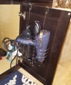 mDesign Metal Bathroom 2 Section Storage Tool Organizer Basket Tray - Hang Over Cabinet Door - Storage for Hair Dryer, Straightener, Curling Iron, Styling Products - Concerto Collection - Chrome 29 71iLy IiQiL