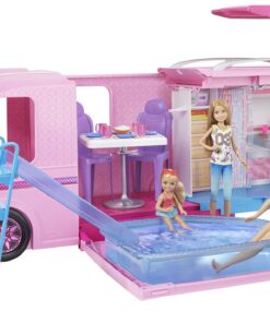 Barbie Camper, Doll Playset with 50 Accessories, Includes Waterslide, 2 Hammocks, Canopy Bed & Fireplace, Dream Camper (Amazon Exclusive) Standard Packaging 18 71iMbTO2HL