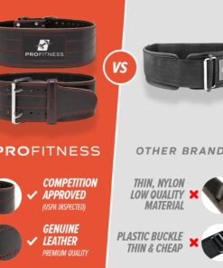 Weight Lifting Belt (5mm Thick) - Leather Weight Lifting Belt for Women & Men - Functional Workout Belt - Gym Belt for Weightlifting, Powerlifting, Squat & Deadlift - Adjustable Weightlifting Belt Black/Red Medium 36 71iNeMWlwtL