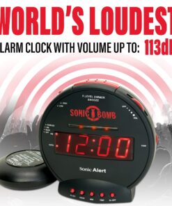 Alternative view of Sonic Bomb Dual Extra Loud Alarm Clock with Bed Shaker, Black | Sonic Alert Vibrating, Heavy Sleepers, Battery Backup | Wake with a Shake Black & Red