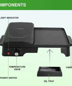 Nutrichef 2-in-1 Panini Press Grill & Griddle | Nonstick Coating, Temperature Control | Multiuse Countertop Sandwich Maker | Removable Drip Tray | 1500W | Compact Electric Griddle | 20.3 x 12.5 x 5.3 33 71iUOjzDjaL
