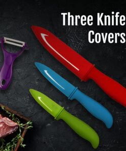 Vos Ceramic Knife Set 4 Pcs Ceramic Knives Set For Kitchen, Ceramic Kitchen Knives With Peeler, Ceramic Paring Knife 3", 4", 6", Inch Multi-Color Red, Blue, Green, Purple Multicolor 30 71iUYeZwniL