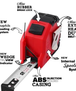 QUICKDRAW PRO Easy-Read Self Marking 25' Foot Tape Measure - 1st Measuring Tape with a Built in Pencil - Contractor Grade Steel Tape - Power Locking Tape Ruler EASY READ - 25' Measuring Tape 17 71iVtB4rfEL