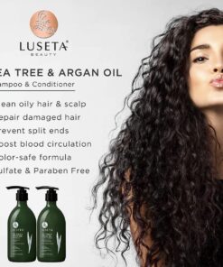 Luseta Tea Tree Shampoo and Conditioner Set with Argan Oil for Oily Hair Clarifying, Fighting Dandruff Sulfate Paraben Free for Men and Women 2x16.9oz 16.9 Fl Oz (Pack of 2) 31 71iWOXtvnL