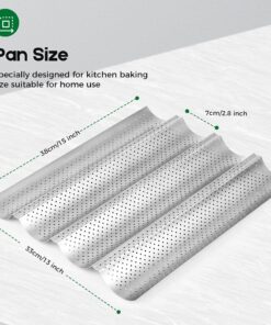 AMAGABELI GARDEN & HOME Nonstick Perforated Baguette Pan 15" x 13" for French Bread Baking 4 Wave Loaves Loaf Bake Mold Toast Cooking Bakers Molding 4 Gutter Oven Toaster Pan Cloche Waves Silver 4 Slots 24 71iXdKy6HhL