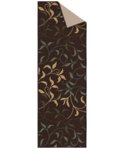 Machine Washable Leaves Design Non-Slip Rubberback 2x5 Traditional Runner Rug for Hallway, Kitchen, Bedroom, Entryway, 20" x 59", Brown Leaves Brown Runner - 20" x 59" 31 71iXorsDp7L