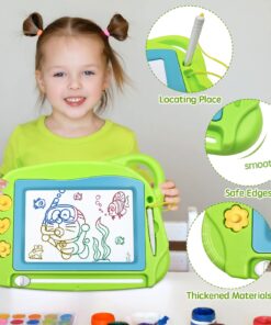 AiTuiTui Magnetic Drawing Board Mini Travel Doodle, Erasable Writing Sketch Colorful Pad Area Educational Learning Toy for Kid/Toddlers/Babies with 3 Stamps and 1 Pen (Green) Green 24 71iXydino0L