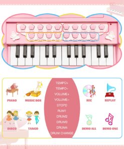 Love&Mini Piano Toy Keyboard for Kids Birthday Gift Age 1+ Pink 24 Keys Toddler Piano Music Toy Instruments with Microphone 24 Keys Pink 34 71iZ4UdcTDL