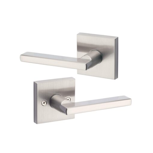 Kwikset Satin Nickel 91540-001 Halifax Door Handle Lever with Modern Contemporary Slim Square Design for Home Hallway or Closet Passage Square Rose Old Version