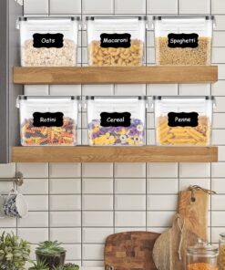 ME.FAN 6 Set 3.2L Food Storage Containers, Spaghetti Containers Airtight Horizontal Storage/Pasta Containers Kitchen Pantry Organization Canisters with 24 labels & Pen - Black Black-6 X 3.2L 37 71if bT95fL