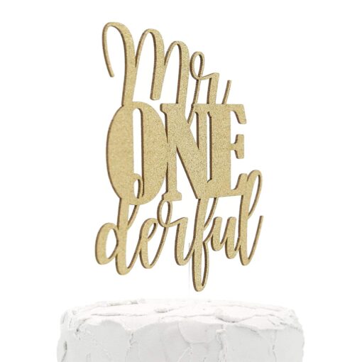 NANASUKO 1st Birthday Cake Topper - mr Onederful - Double Sided Gold Glitter - Premium Quality Made in USA