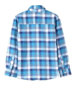 Alternative view of Bienzoe Boys Button Down Shirt: Kids Plaid Flannel Long Sleeve Shirts 7-8 Years Blue