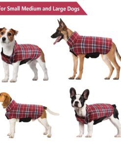 Kuoser Cozy Waterproof Windproof Reversible British Style Plaid Dog Vest Winter Coat Warm Dog Apparel for Cold Weather Dog Jacket for Small Medium Large Dogs with Furry Collar (XS - 3XL),Red M Medium (Pack of 1) Red 27 71ikPeSWuiS