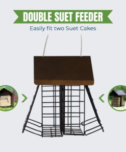 Alternative view of MEKKAPRO Suet Feeder for Outside Hanging Metal Roof, Woodpecker Feeder, Two Suet Bird Feeder Capacity, Cage Hanger Hanging Bird Feeder Easily Fits 2 Suet Cakes Holder - Wild Bird Feeder Basket Double