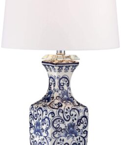 Alternative view of Barnes and Ivy Iris Vintage Asian Chinese Style Table Lamp 28" Tall Porcelain Blue Floral Jar Geneva White Drum Shade Decor for Living Room Bedroom House Bedside Nightstand Home Office Reading Blue and White