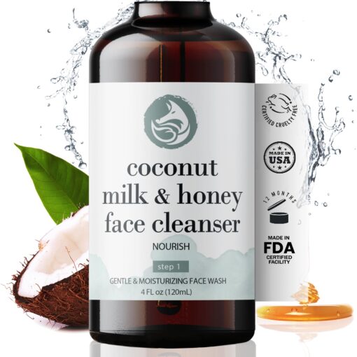 Foxbrim Naturals Coconut Milk & Honey Facial Cleanser with Organic Aloe Vera & Jojoba Oil - No added Fragrance, Gentle & Hydrating Face Wash Gel for Sensitive to Dry Skin, 4oz