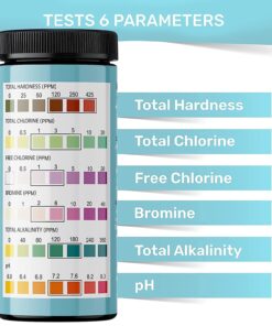Hot Tub and Pool Test Strips - 6in1 Quick & Accurate Hot Tub, Spa, Pool Test Strips - 100 Water Test Strips, Water Test Kit with E-Book - Test Chlorine, Bromine, pH, Hardness, Alkalinity - JNW Direct 13 71irHXXHasL