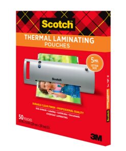 Scotch Thermal Laminating Pouches Premium Quality, 5 Mil Thick for Extra Protection, 50 Pack Letter Size Laminating Sheets, Our Most Durable Lamination Pouch, 8.9 x 11.4 inches, Clear (TP5854-50) 50-Pack 19 71it2usE8pL