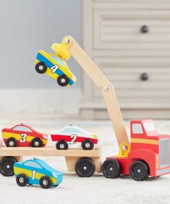 Melissa & Doug Magnetic Car Loader Wooden Toy Set With 4 Cars and 1 Semi-Trailer Truck - Crane Wooden Toy, Vehicle Toys For Kids Ages 3+ 29 71itCptsVeL