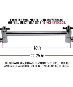 Adjustable Shower Arm Extension 10" Long - Stainless Steel Chrome Finish - The Only Arm Designed With a GEAR JOINT That Won't Slip! Our Long Shower Extender Pipe Can Hold A Rainfall Shower Head System 19 71iuPkuKhXL