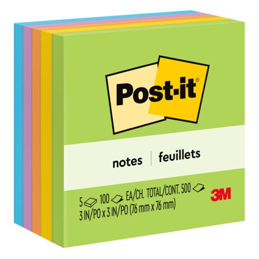 Post-it Notes, 3x3 in, 5 Pads, America's #1 Favorite Sticky Notes, Floral Fantasy Collection, Bold Colors, Clean Removal, Recyclable (630-6AN)