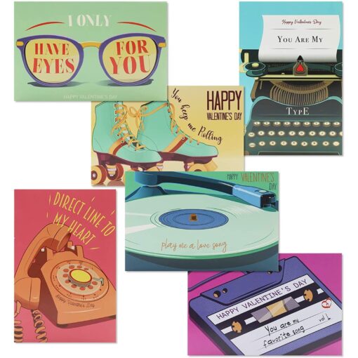 Retro 80's Pun Valentine's Cards for Classroom Exchange (4 x 6 In, 36 Pack)