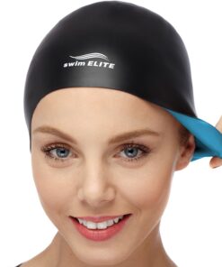 Reversible Silicone Swim Cap, Waterproof 2-in-1 Swimming Caps for Men and Women with Carry Bag, Flexible Adult Swimmers Cap for Short and Medium Length Hair Blue/Black 13 71iww4vRItL