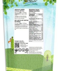 Alternative view of Organic Whole Green Lentils, 3 Pounds – Non-GMO, Dried Raw Beans, Sproutable, Vegan, Kosher, Bulk. High in Folate, Dietary Fiber, Protein. No Soaking Required. Great for Soups, and Veggie Burgers. 3 Pound (Pack of 1)