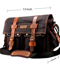 Messenger Bag for Laptop Vintage Canvas Leather Crossbody Satchel Shoulder Computer Bag Travel Office Messenger Bag 14 inch Black 9 71j l5qaprL