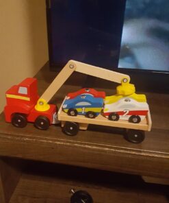 Melissa & Doug Magnetic Car Loader Wooden Toy Set With 4 Cars and 1 Semi-Trailer Truck - Crane Wooden Toy, Vehicle Toys For Kids Ages 3+ 43 71j0hj 79hL