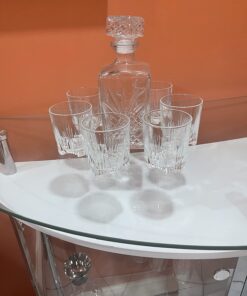 Paksh Novelty Whiskey Decanter Set - 7-Piece Italian Crafted Glass Decanter & Whiskey Glasses Set - Holiday Whiskey Gifts for Men and Women w/ Ornate Stopper and 6 Cocktail Glasses, Red A 52 71j1vXSTW6L