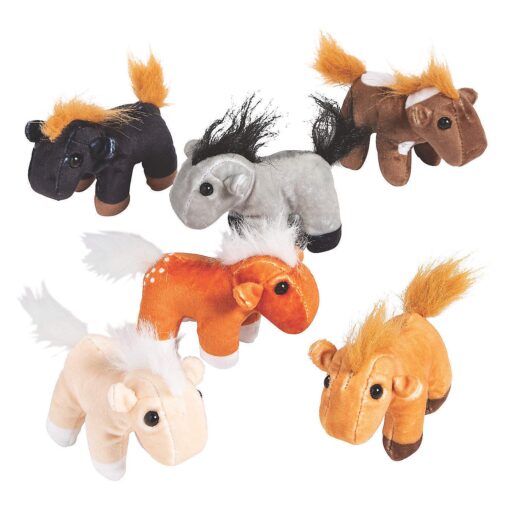 Fun Express Plush Realistic Horses (1 Dozen) Party Favors, Carnival Prizes, Toys, Plush Farm & Woodland, Stuffed Horses