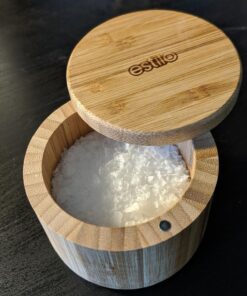 Estilo 2 pc Premium Bamboo Salt and Pepper Bowls, Wooden Spice Containers with Magnetic Swivel Lids, Perfect for Salt, Spice, Sugar, Pepper 2-Pack 25 71j34vIsXfL