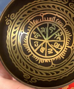 Tibetan Singing Bowl Set ~ Easy to Play with Dual-End Striker & Cushion ~ Beautiful Sound for Holistic Healing, Stress Relief, Meditation & Relaxation ~ Gratitude Pattern ~ Antique Light Brown Bowl 43 71j3YBSyVL