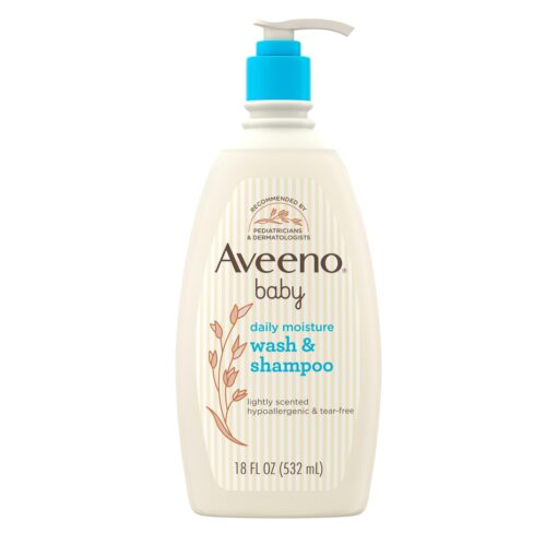 Aveeno Baby Daily Moisture Gentle Body Wash & Shampoo with Oat Extract, 2-in-1 Baby Bath Wash & Hair Shampoo, Tear- & Paraben-Free for Hair & Sensitive Skin, Lightly Scented, 18 fl. oz