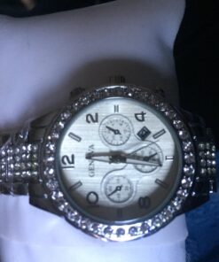 FANMIS Luxury Unisex Pave Floating Crystal Diamonds Calendar Digital Quartz Watch Business Dress Watch Luminous Pointer with Stainless Steel Link Bracelet silver 40 71j70HtMC8L